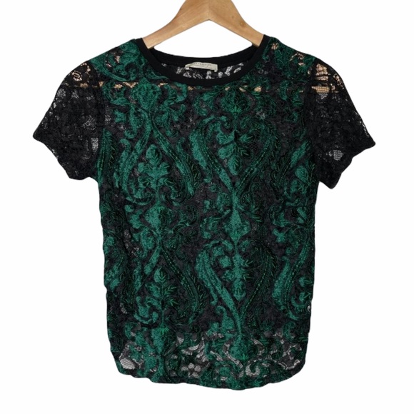 Zara Tops - Zara Green and Black Lace Top M